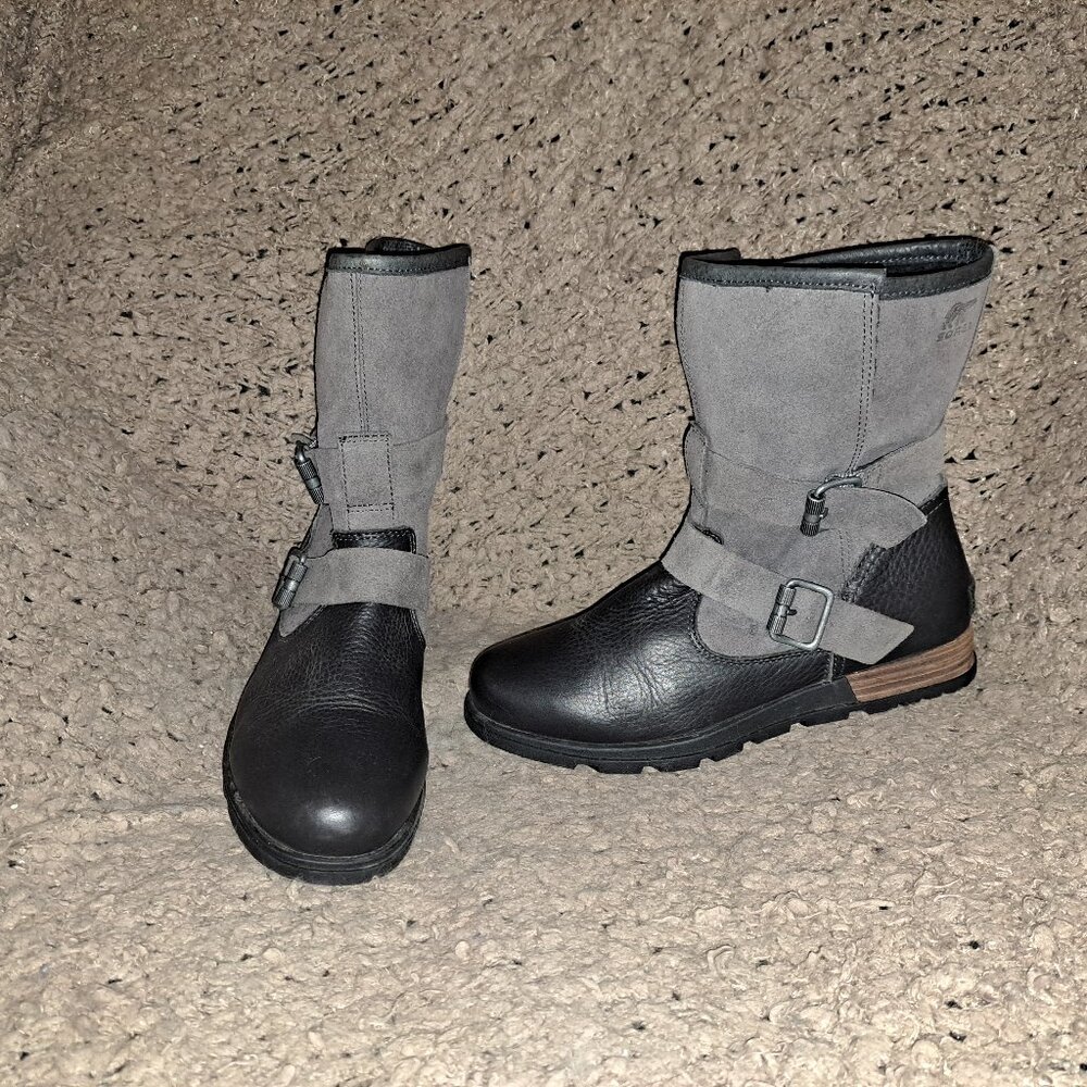 SOREL-Major Moto Boot-#NL2308-089-Black Leather/Gray Suede-Sz 8-NWOB